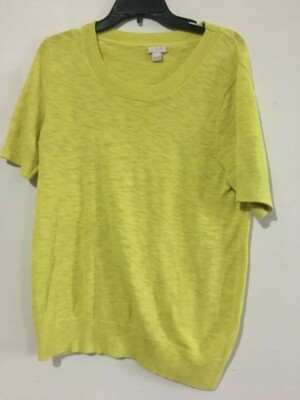 J Crew Lemon Knit 100 Cotton Sweater Top Size L Women Style
