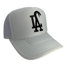 NEW KOBE LOS ANGELES LA WHITE MAMBA HAT 5 PANEL HIGH CROWN TRUCKER SNAPBACK