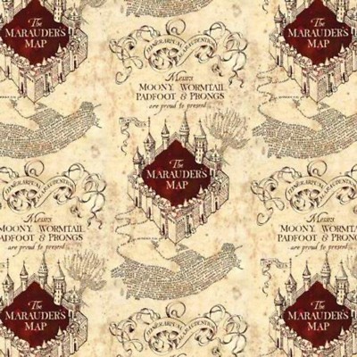 Harry Potter Marauders Kartenstoff - 100% Baumwolle - Creme & Weinrot (93/4-06)