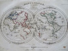 Mapa del Mundo Doble Hemisferio Decorativo 1848 de Bocage & Smith mapa