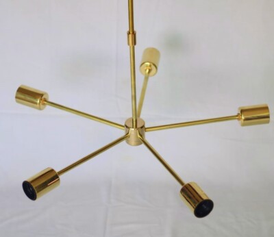 Mi Siècle Style Onze Bras Lumières Coque Nuances Laiton Spoutnik Lustre