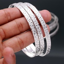 Solid 925 Sterling Silver Hammered Women 5 Set Of Bangle Bracelets Jewelry MR174