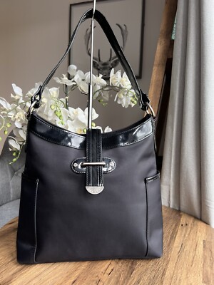 JAEGER Schultertasche Nylon Echtleder Besatz Shopper Beuteltasche Handtasche - Schwarz