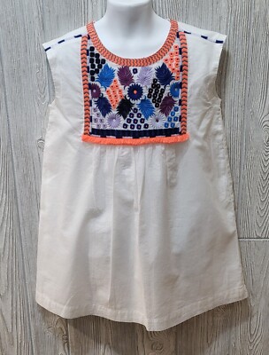 Crewcuts by J.Crew Girls Dress Sz 7 White Cotton Floral Boho Embroidered Lined