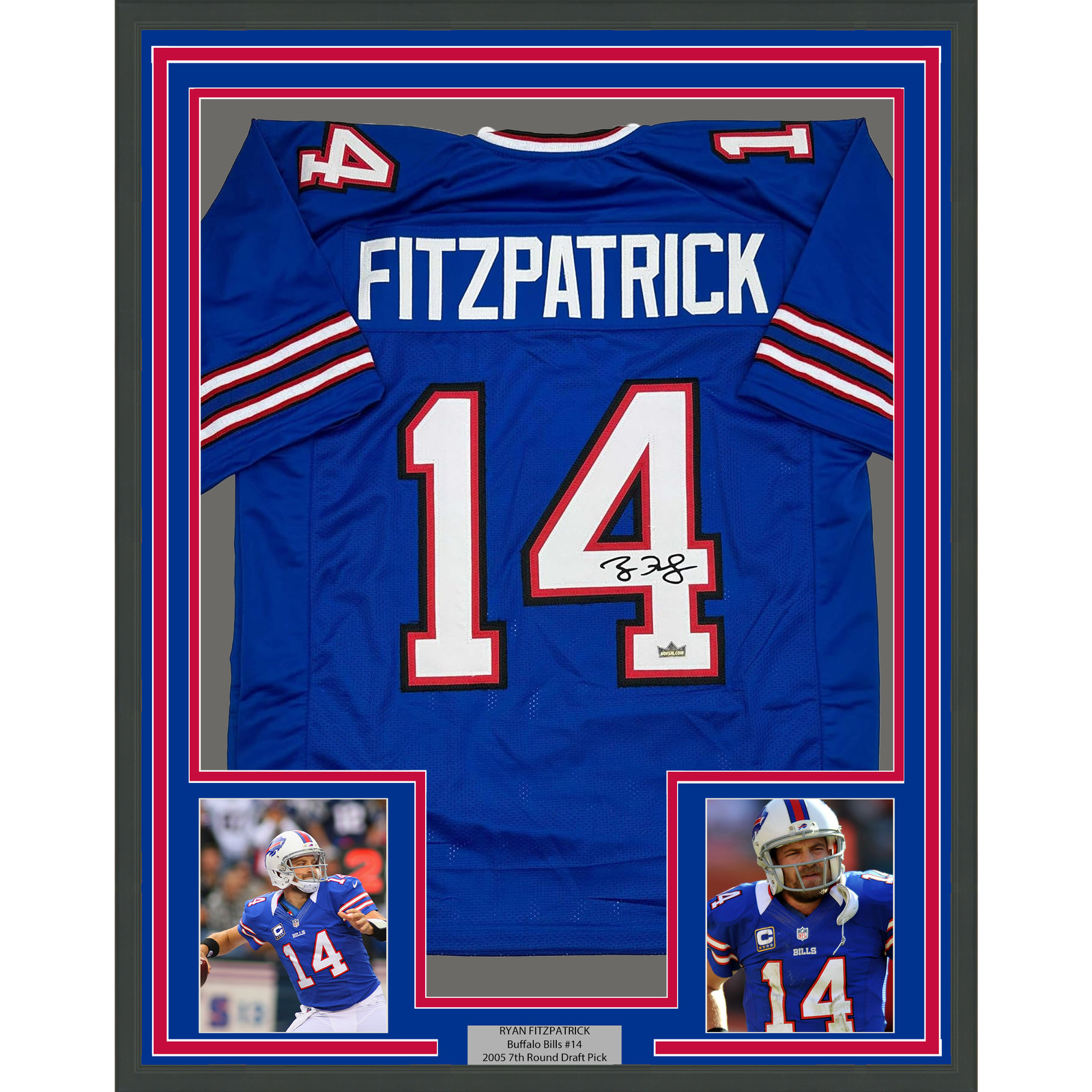 Framed Facsimile Autographed Ryan Fitzpatrick 35x39 Buffalo Blue Reprint Jersey