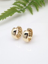 925 Sterling Silver Wide Plain Huggie Hoop Earrings Gold Men Women 14mm x6mm