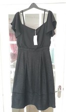 New RRP £79 WAREHOUSE Black Lace Woven Mix Cocktail Dress Size UK 12 wedding