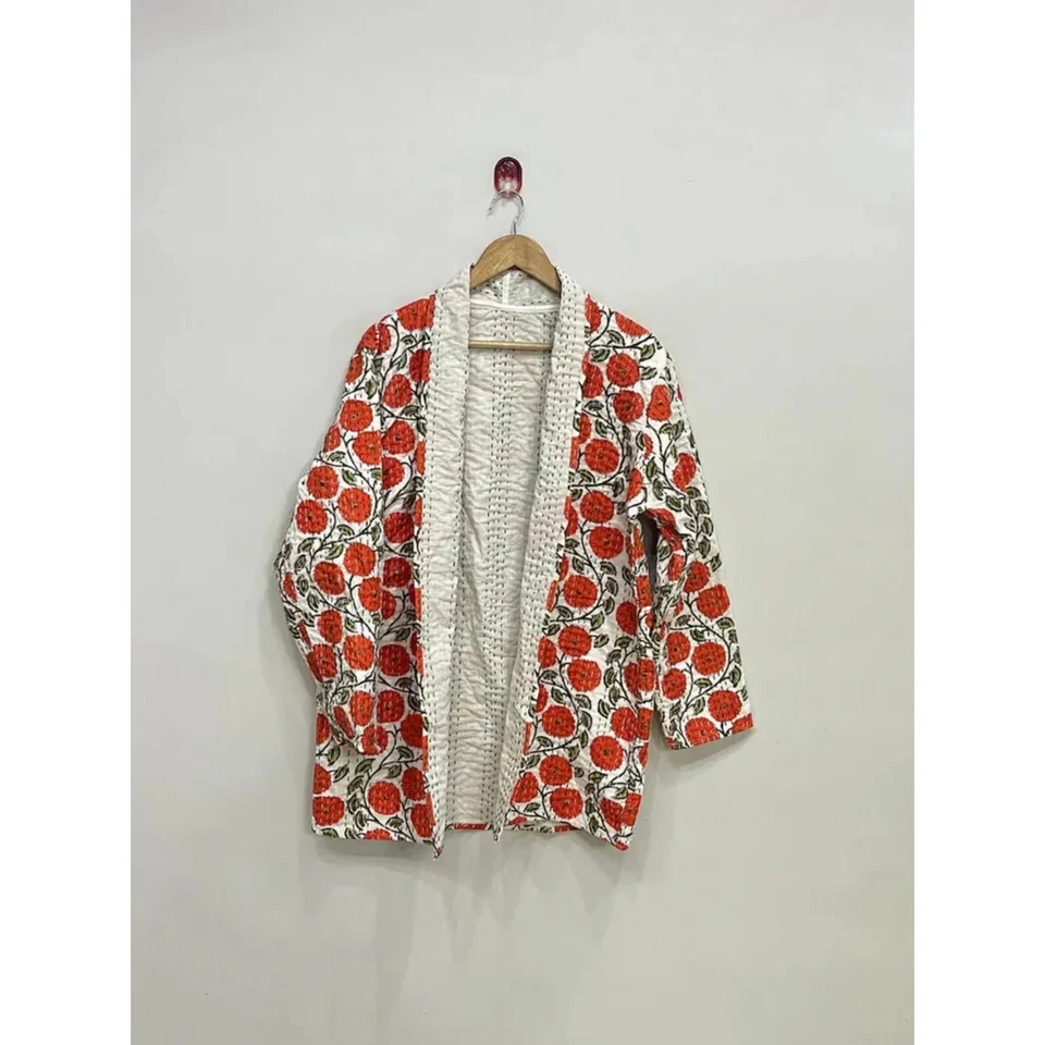 Chaqueta Corta Hecha a Mano Boho Kantha Vinatge Reversible Mujer Algodón Abrigo Acolchado Foto 2 de 4