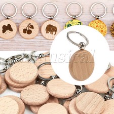 120 Pcs Blank Round Wooden Key Chain Tags for Gifts 1.57 x 0.31 inch