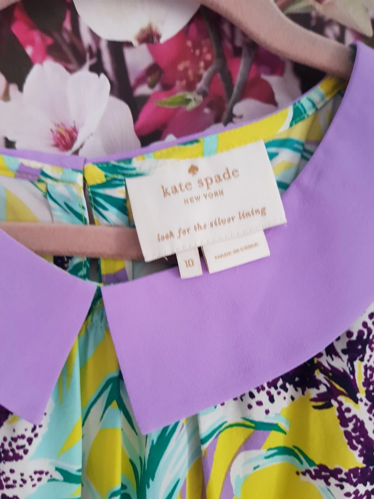 Abito midi floreale giallo e lilla Kate Spade taglia UK 10 misto seta immacolata