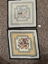 2- Petit Needlepoint canvas Birds floral one partially worked 10 x10