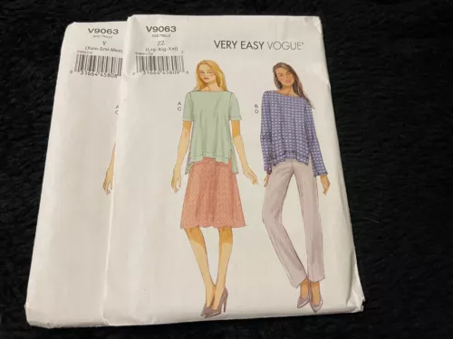 Vogue Pattern V9063 Ms EASY Pullover Top w/Front Hem Band~Skirt~Tapered Pants