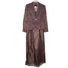 NEW Alex Evenings Formal Dress 6P 6 Petite S Purple Brown Metallic Gold 2pc