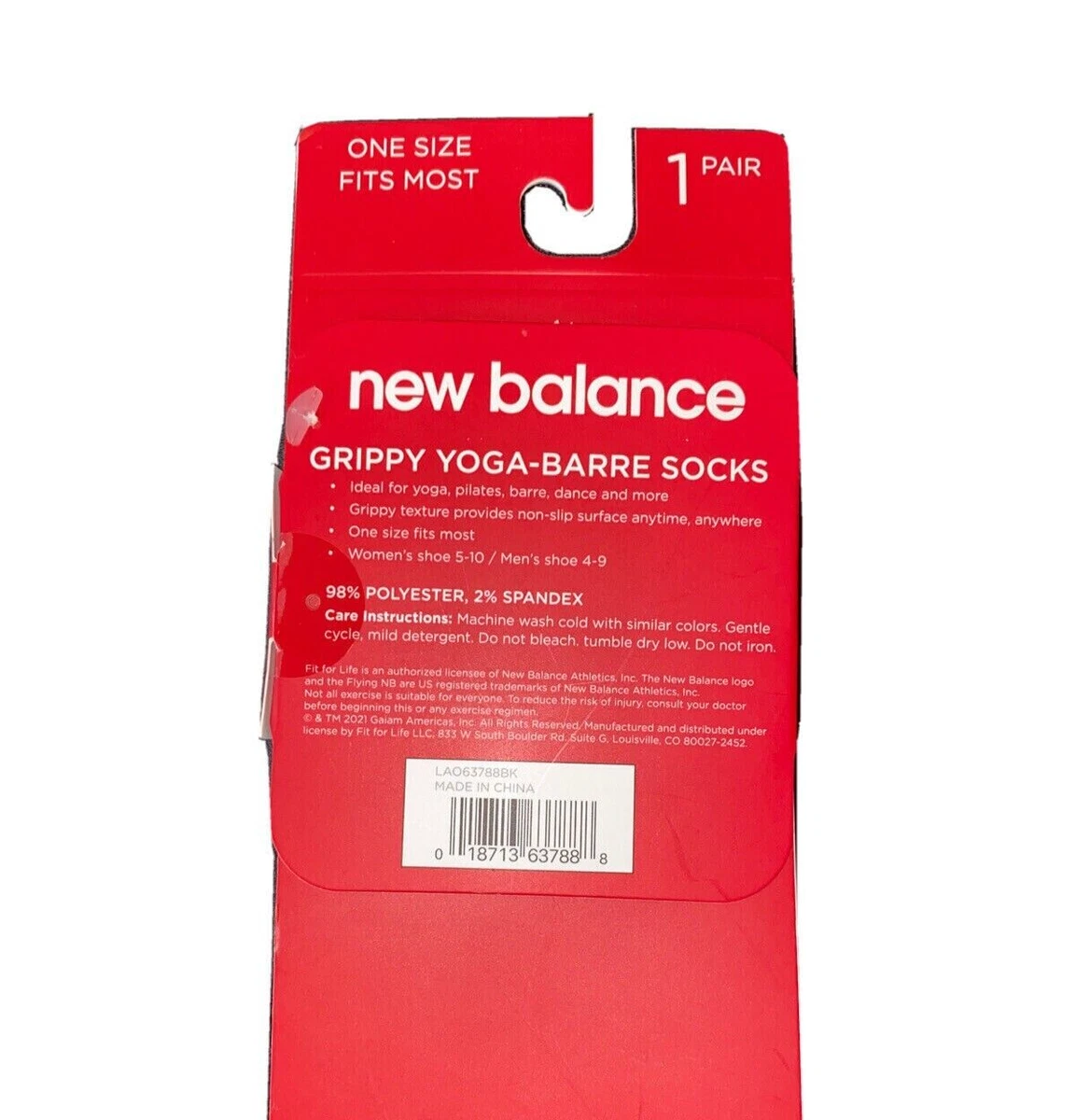 NEW BALANCE Grippy Yoga-Barre Socks - One Size Fits Most (1 pair)