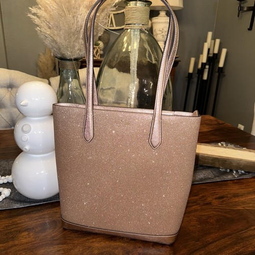 Kate Spade tinsel rose gold glitter shoulder tote handbag NEW w/out