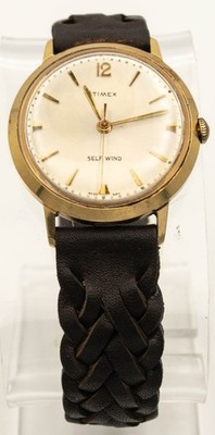 Vintage Timex Self Wind Automatic 34mm Gold Tone Men s Watch Cream Dial Runs