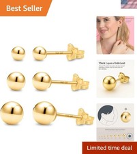 Elegant 14K Gold Filled Round Stud Earrings for Women - Set of 3 Hypoallergenic