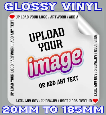 SQUARE GLOSSY VINYL - PERSONALISED PRINTED STICKERS CUSTOM LOGO LABELS BUSINESS - Image 1 of 4