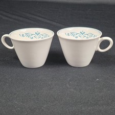 Set of Two Franciscan Blue Fancy Whitestone Ware White Blue Floral Cup Heart