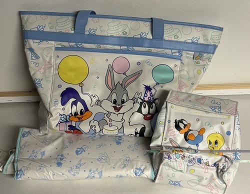 Vintage Baby Boom 1997 Baby Looney Tunes Diaper Bag W/Bottle Bag & Changing Mat