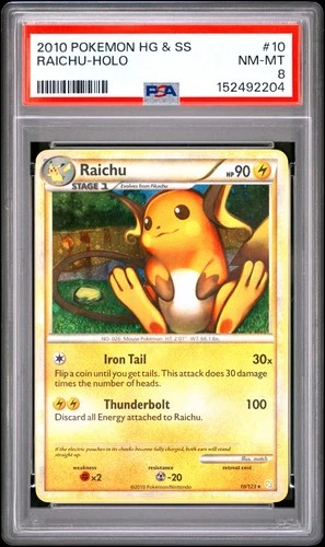 2010 POKEMON HEARTGOLD & SOULSILVER #10 RAICHU-HOLO PSA 8