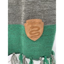 Harry Potter Slytherin Scarf Unisex OS Green Grey Striped Knit House Crest Logo