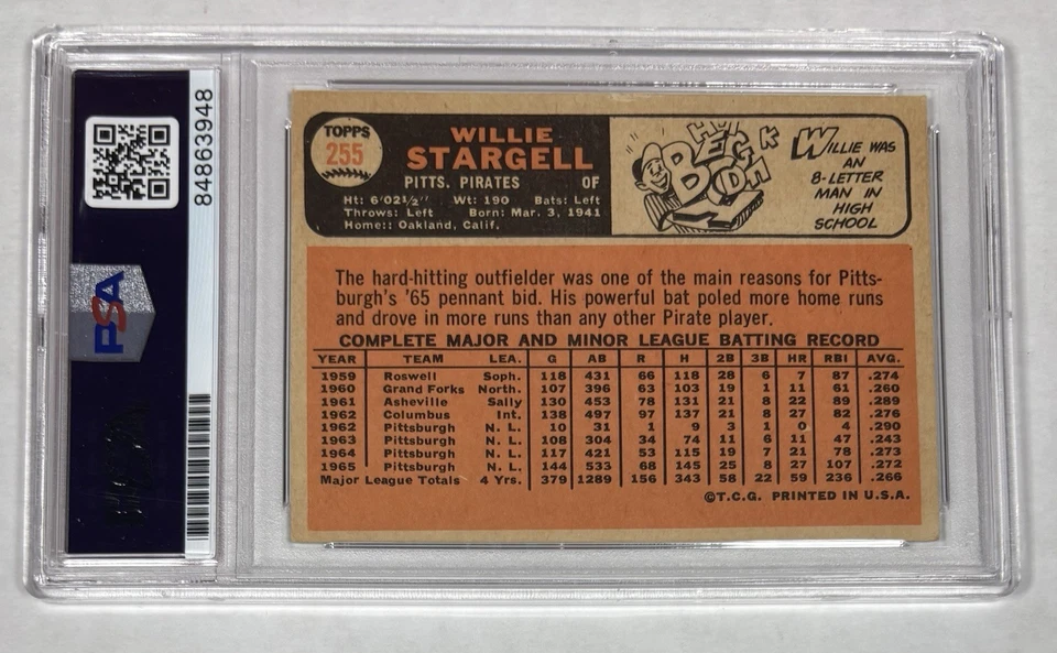 1966 Topps WILLIE STARGELL HOF SIGNED AUTOGRAPHED Baseball Card #255  (D. 2001) - Image 2 of 2