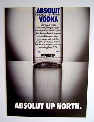 ABSOLUT UP NORTH - 1993 - 8''X11''- magazine vodka ad art print MINT