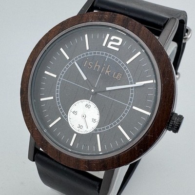 Ishiku X3 Quartz Watch Men Black Wood Bezel Dial Small Second Analog New Battery