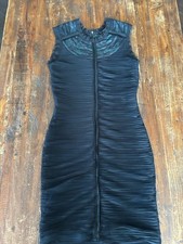 BCBG Maxazria Black Ruched Mesh Mini Cocktail Dress Body-Con S