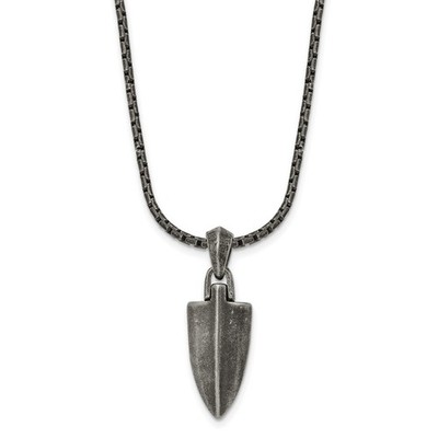 Stainless Steel Antiqued and Polished Arrow Pendant on a 28'' Box Chain Necklace