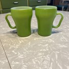 Vintage Fire King Green Ceramic Coffee Mugs Pair (2) — photo 1