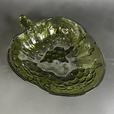 Indiana Glass 13" X 9 1/2" Olive Green Fruit Bowl, Harvest Grape, Vintage