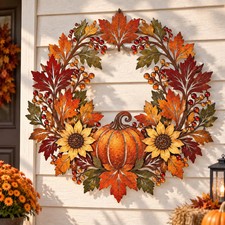 Fall Pumpkin Metal Wall Art Sunflower Autumn Wreath Thanksgiving Decor