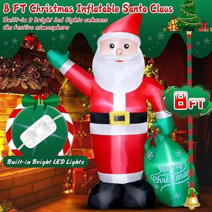 8英尺圣诞巨型充气圣诞老人户外室内家庭花园派对 — 第 2/4 张图片