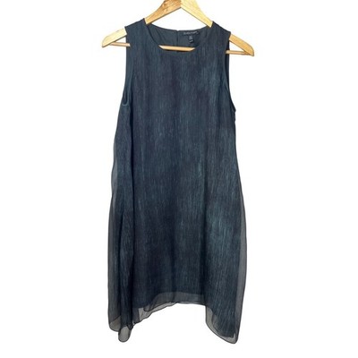 Eileen Fisher Trapeze Dress XS Gray Silk Layered Sleeveless Shark Bite Hem
