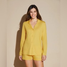 Cosabella Bella Long Sleeve Top  Boxers Pajama Set Serengeti Sun Yelllow medium