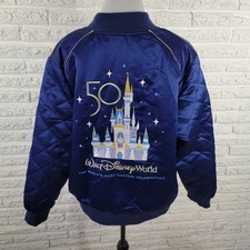 Walt Disney World 50th Anniversary Womens Jacket 1X Blue Embroidered Zip Up Logo