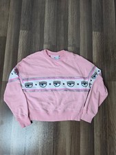 Chiara Ferragni Flirting Eye Logo Crewneck Sweatshirt Glitter Trim Iconic. XS