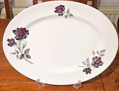 Vintage Royal Albert Masquerade 15'' Oval Servierplatte Rot Schwarz Rose England