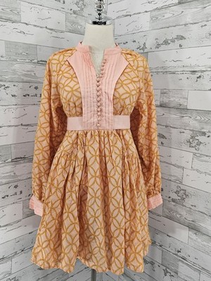 Aofur Women s Small Embroidered Tunic Mini Dress Long Balloon Sleeves Pockets