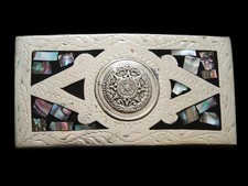 NA25169 VINTAGE 1970s  MAYAN CALENDER  SOUTHWESTERN DESIGN BELT BUCKLE