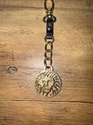 Anne Klein Lion Head Purse Bag Charm  Leather Gold Tone Key Chain Fob Clip On — photo 1