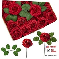 Artificial Flowers Pcs Foam Fake Roses Bulk with Stems for 50 Dark Red