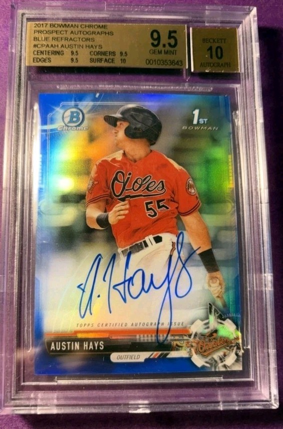 2017 Bowman Chrome Austin Hays 1st Auto Blue Refractor /150  BGS 9.5/10 True Gem