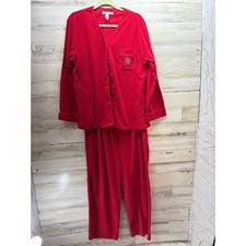 Vintage 90s Delicates Red Button-Up Pajama Set L Soft Cozy Polyester Sleepwear