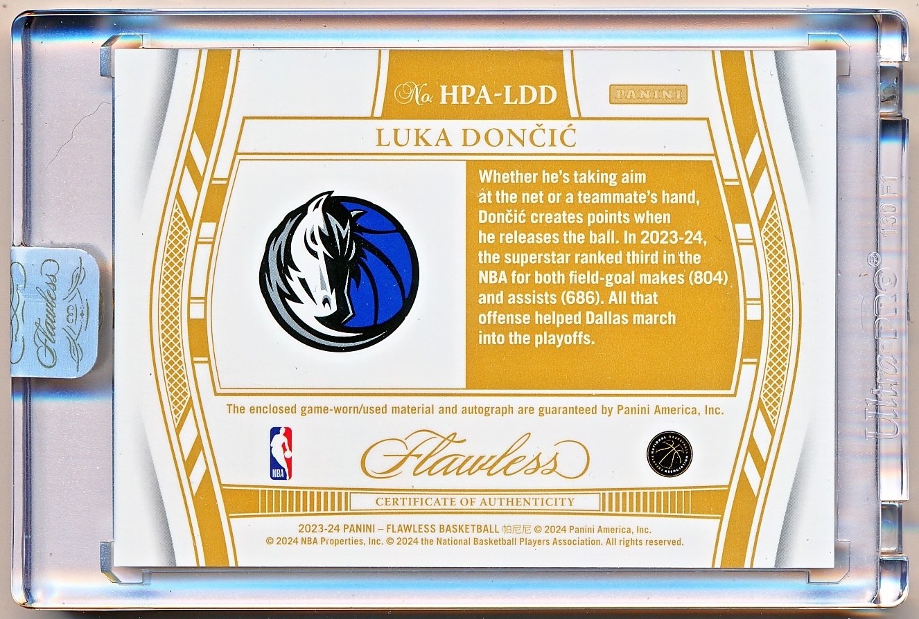 2023-24 Flawless Luka Doncic Horizontal Ruby Patch Auto #HPA-LDD (04/15) view 2