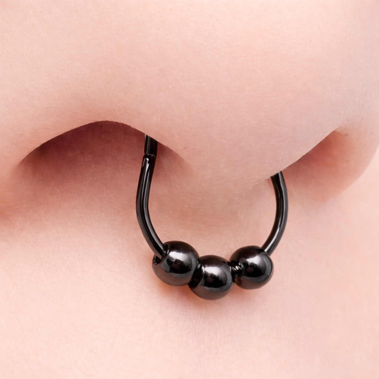 Fake Septum 3 Ball Nose Ring Black Clip On Hanger Hoop Non Piercing Jewellery