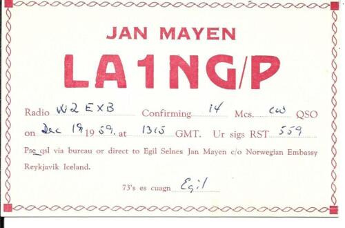 QSL 1959 Jan Mayen Island radio card - Afbeelding 1 van 1
