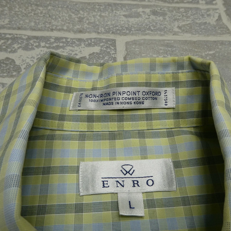 Camisa social masculina Enro grande verde azul xadrez sem ferro Oxford VINTAGE - Imagem 2 de 4